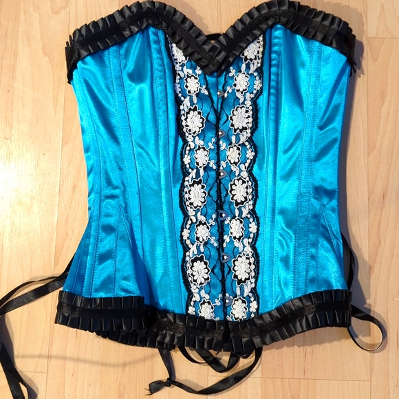 Other - Blue with black and white lace steel boned corset